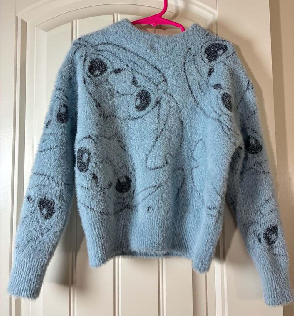 Disney Stitch Girls Graphic Eyelash Glitter Sweater Size XS 4/5